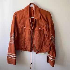 Free People cropped Studded Military Jacket- XS